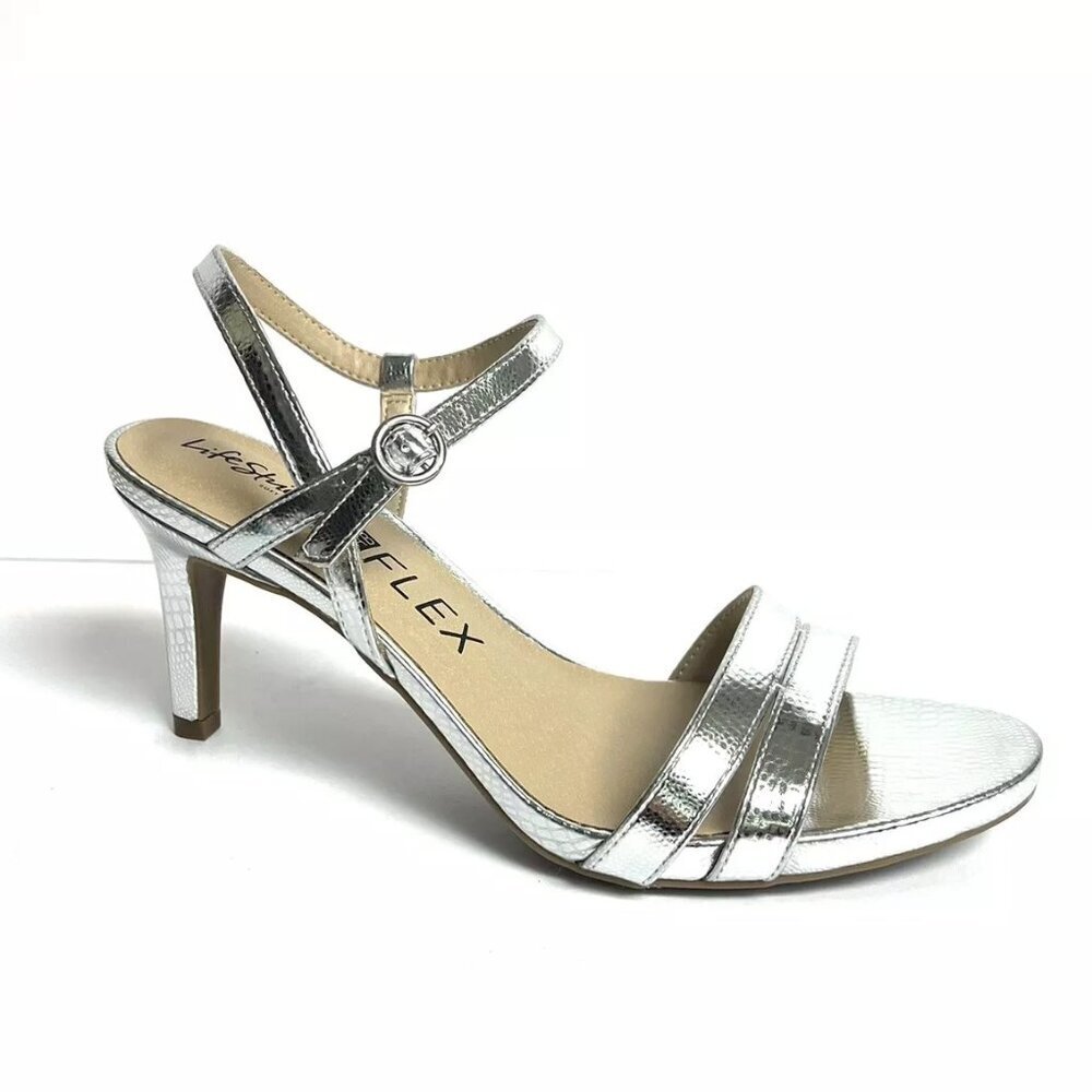 Life Stride Miracle Women’s Silver High Heeled Sandals Size 9.5 Wide